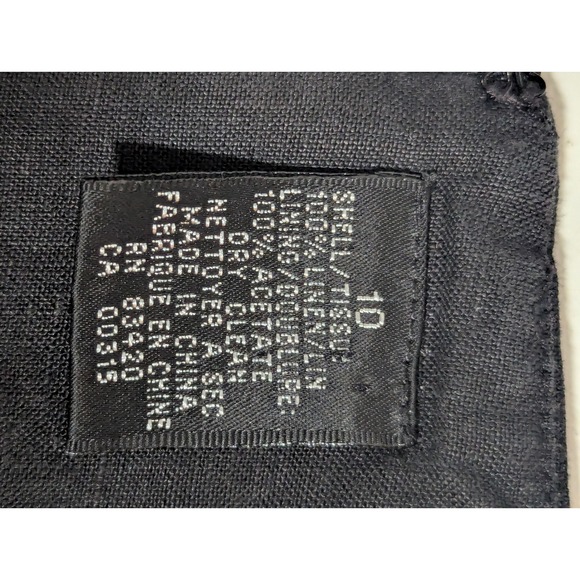 August Silk Black Linen Sheath‎ Dress Women's 10 Short Sleeve Floral Eyelet Hem - Picture 7 of 11